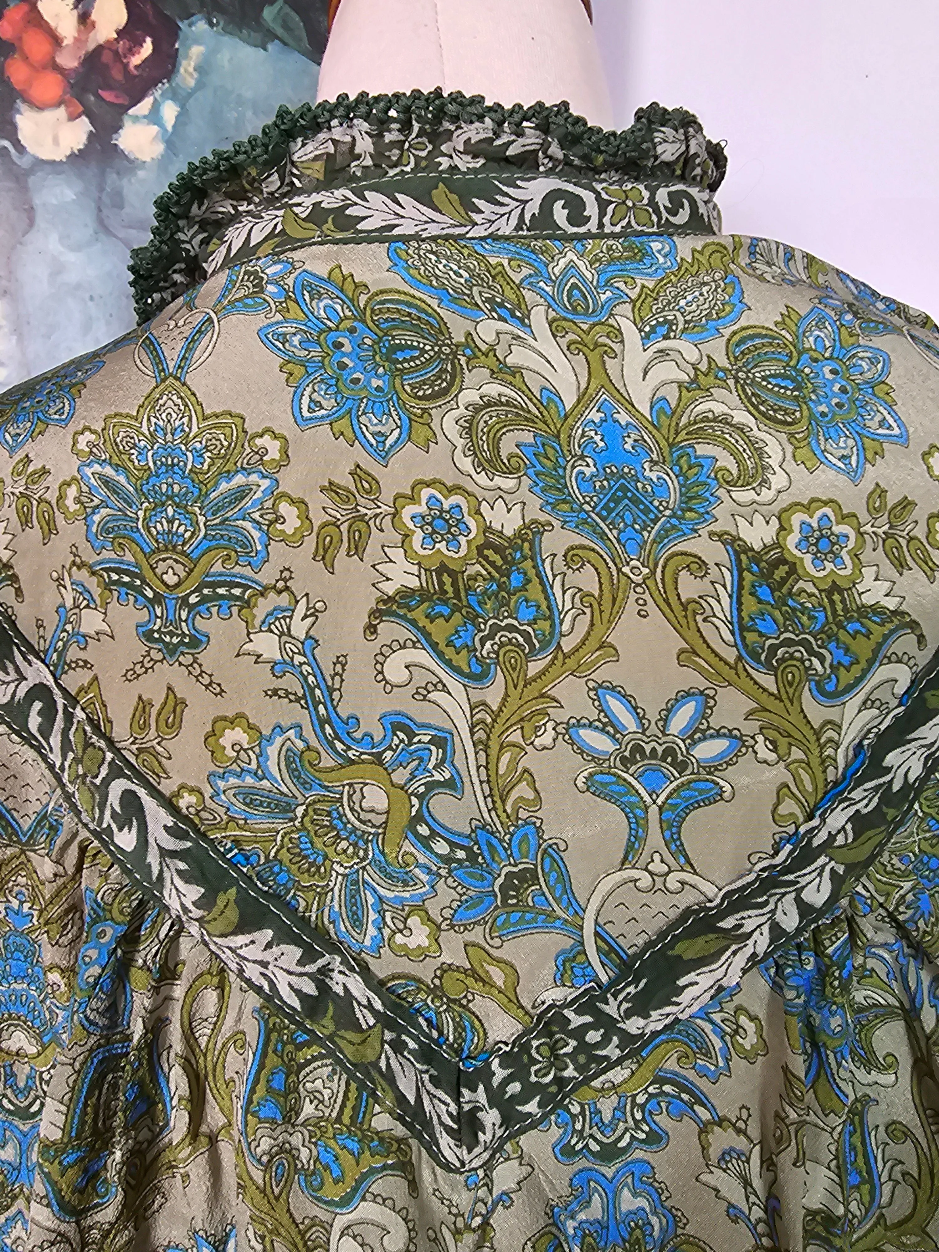 🦄 Chasing Unicorns 'Dark Sweet Lady' Silk Blouse – XS – Rare Green Floral Boho Western Style