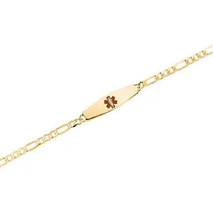 14k Yellow Gold Red Enameled Medical Id 7" Bracelet