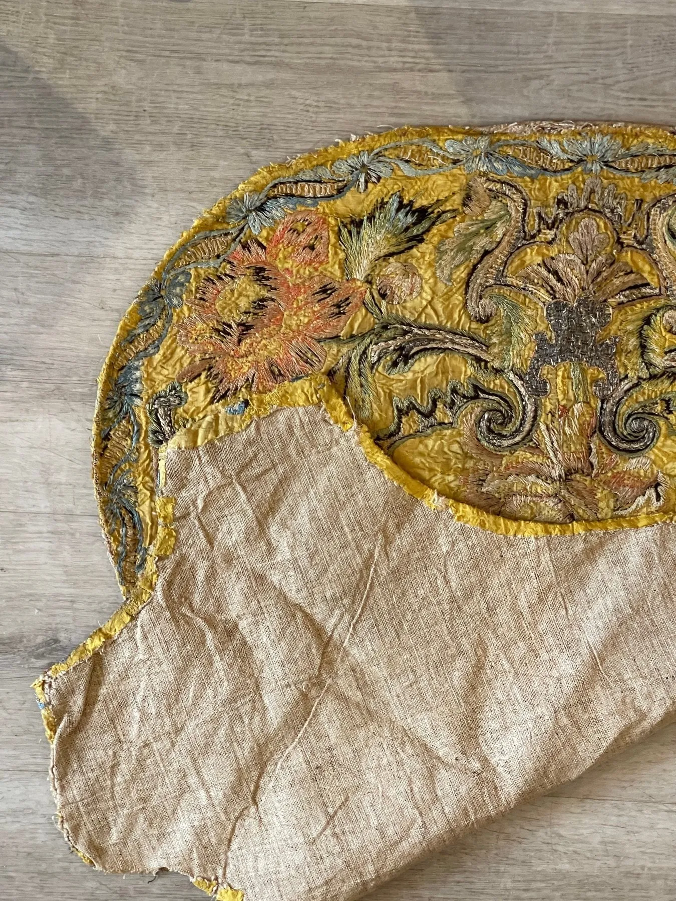 18th Century Silk Floss & Metallic Portuguese Embroidered Chasuble Panel