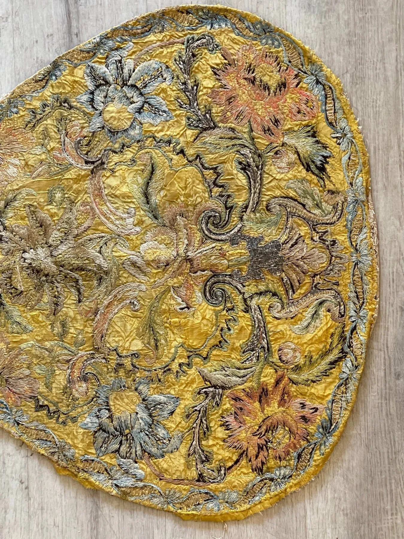 18th Century Silk Floss & Metallic Portuguese Embroidered Chasuble Panel