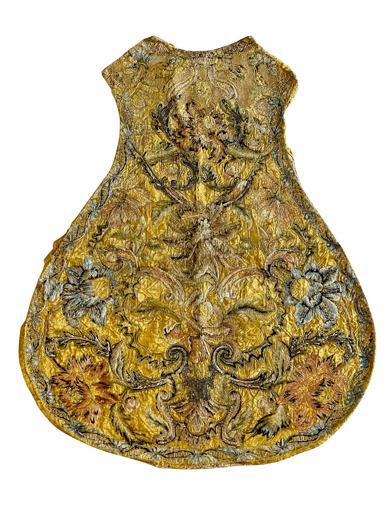 18th Century Silk Floss & Metallic Portuguese Embroidered Chasuble Panel