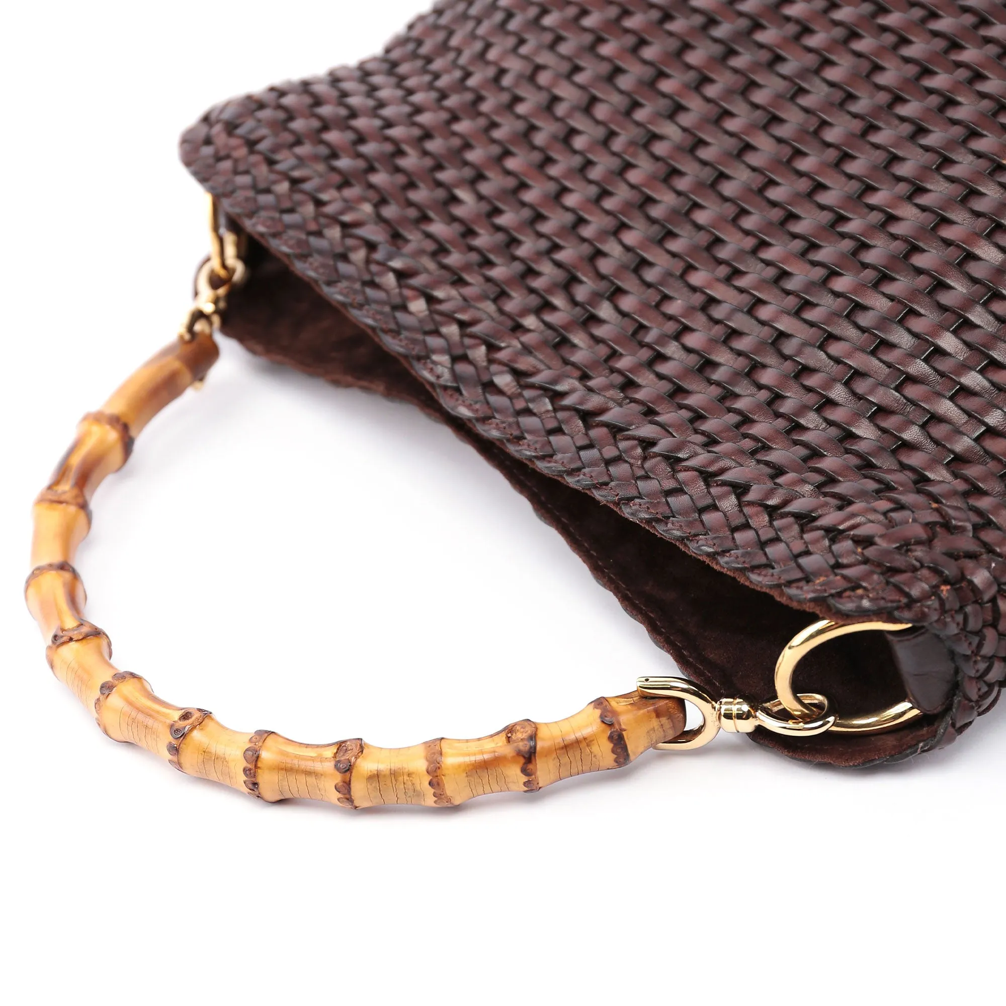 1996 Brown Woven Bamboo 2-Way Bag