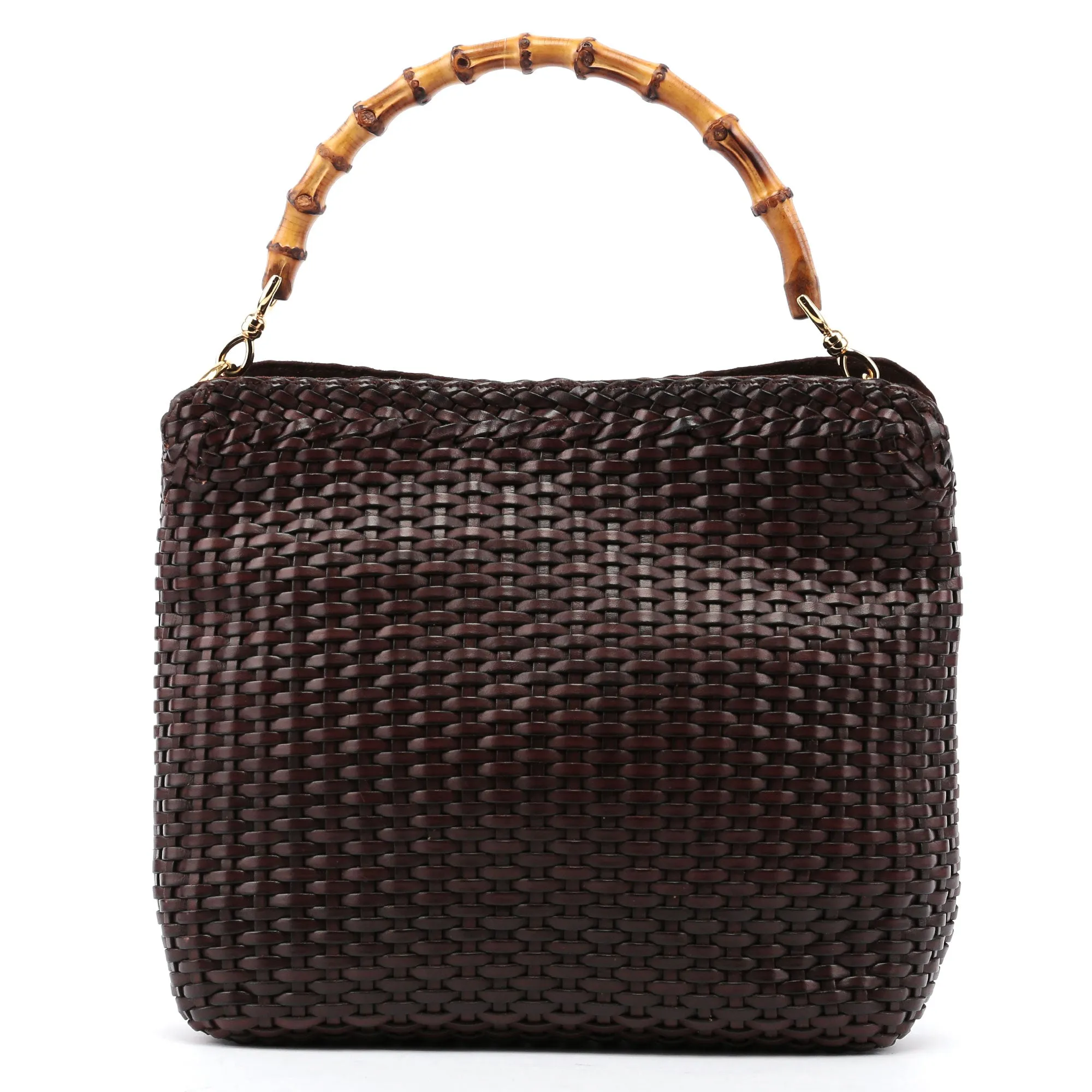 1996 Brown Woven Bamboo 2-Way Bag