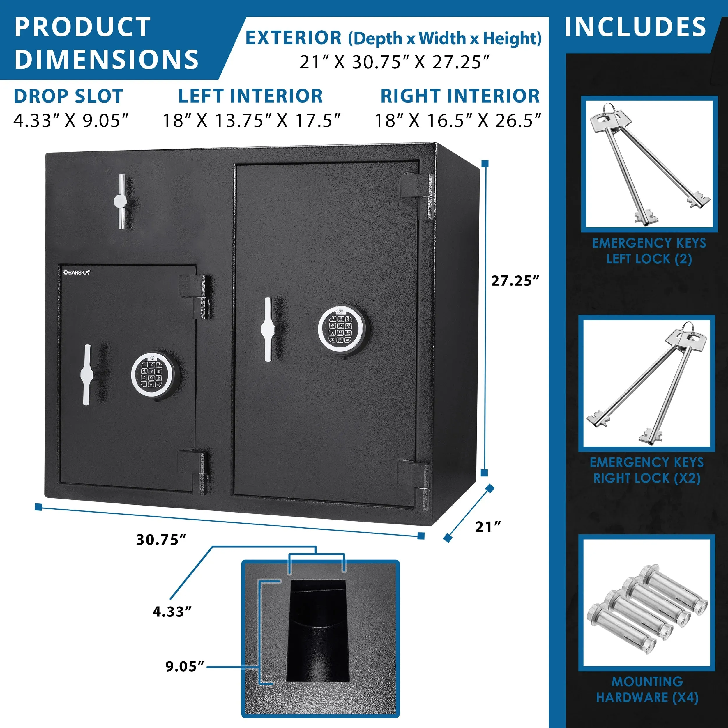 2.58/4.68 Cu. ft Dual Compartment Rotary Hopper Keypad Depository Safe | AX13522