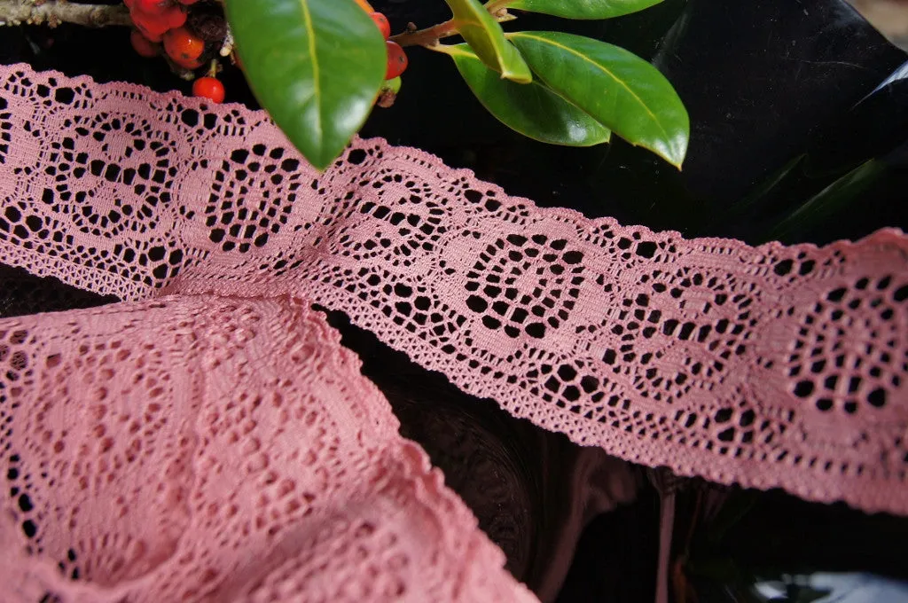 2" Medallion Floral Lace Trim - Mauve