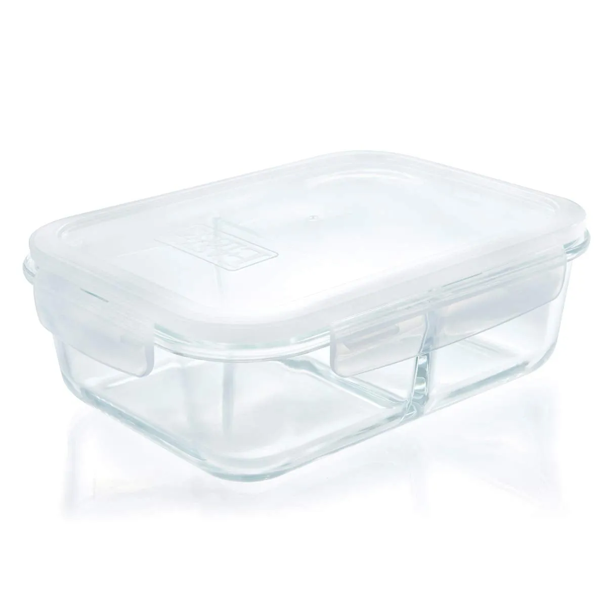 49oz Glass Meal Prep Food Storage Container with 2 Compartment, Divider Portion Control Lunch Box, BPA Free, Microwavable, Large