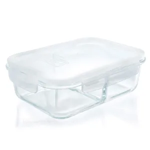 49oz Glass Meal Prep Food Storage Container with 2 Compartment, Divider Portion Control Lunch Box, BPA Free, Microwavable, Large