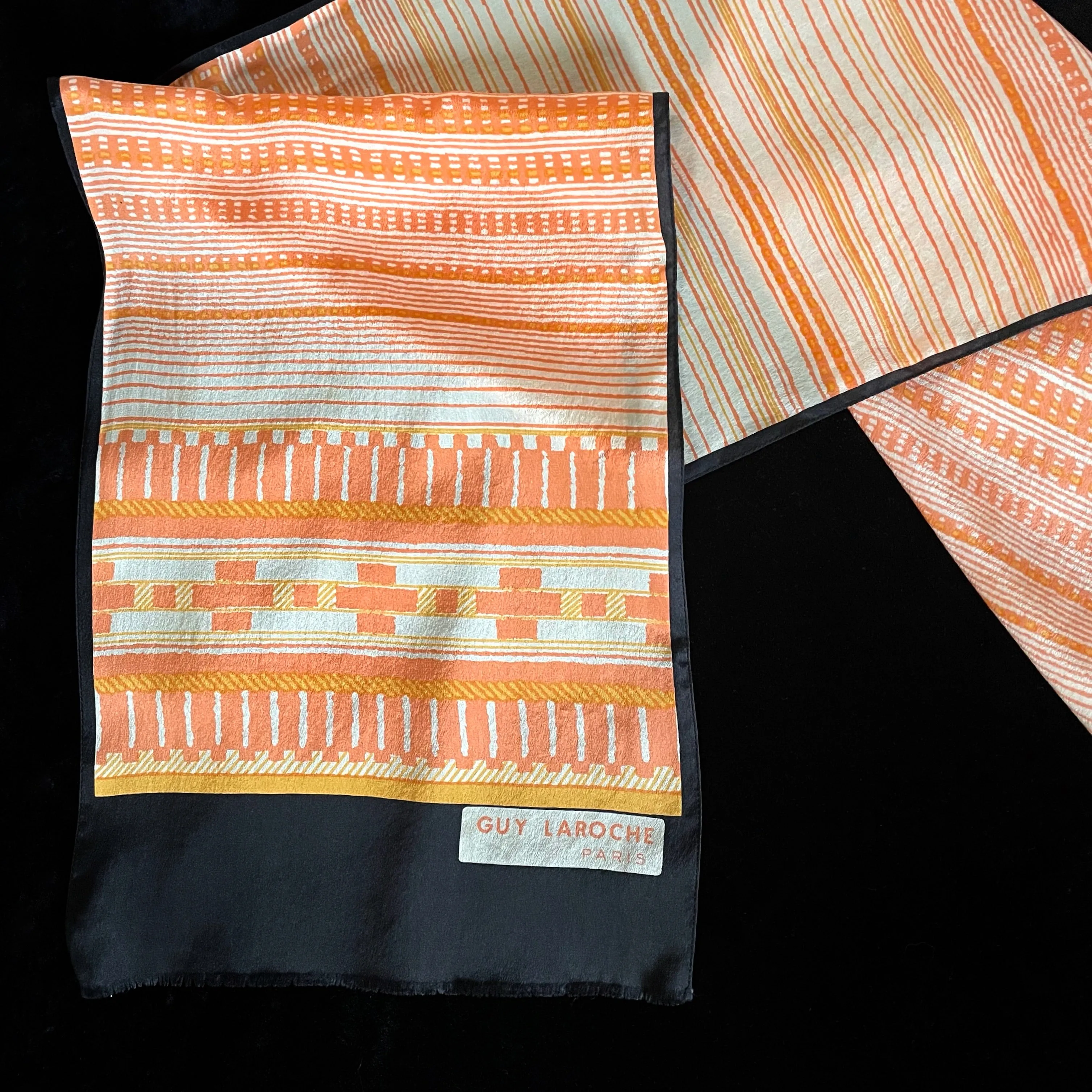 A 1970s LONG SILK SCARF BY GUY LAROCHE