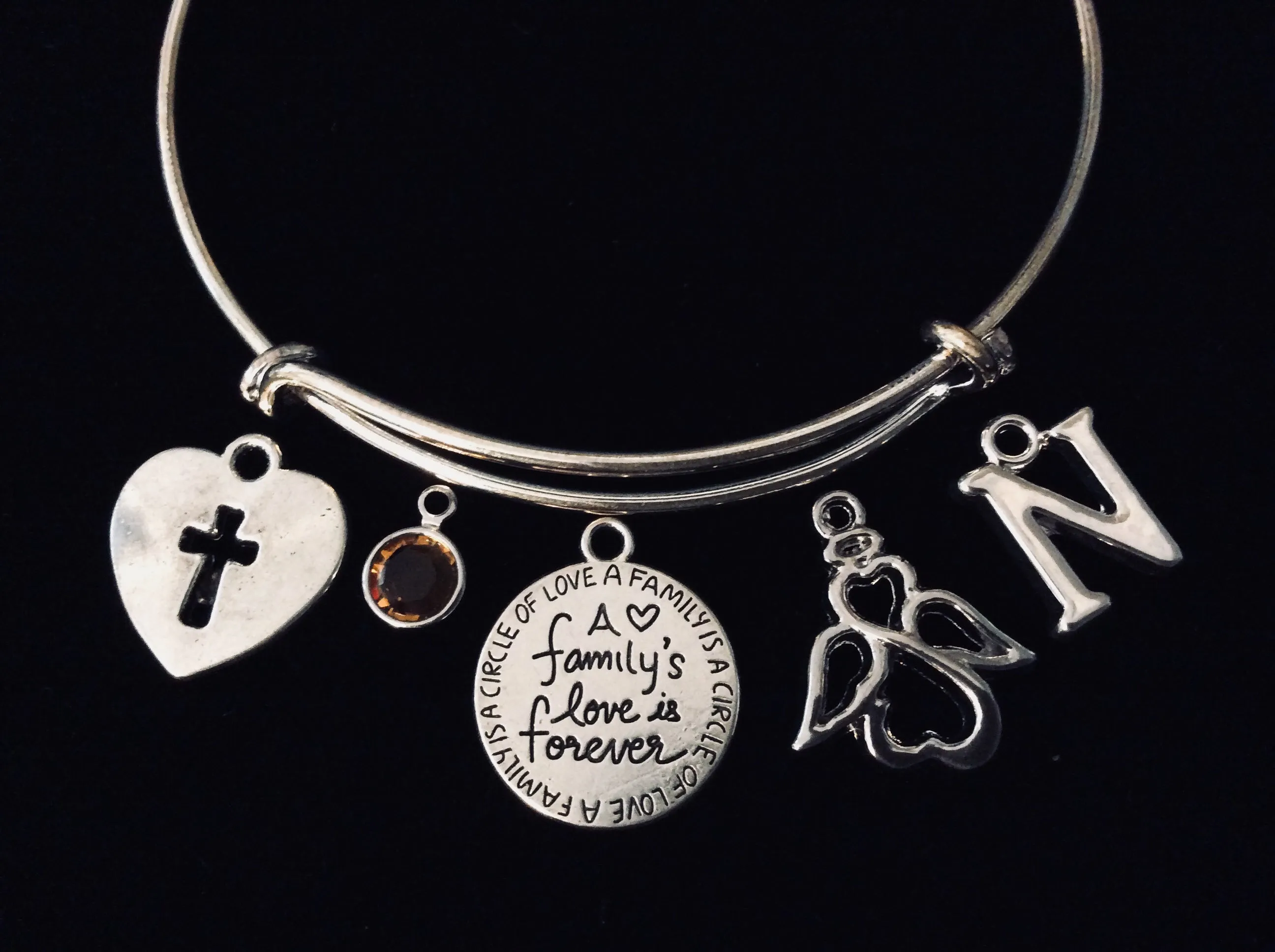 A Family's Love is Forever Expandable Charm Bracelet Silver Adjustable Bangle