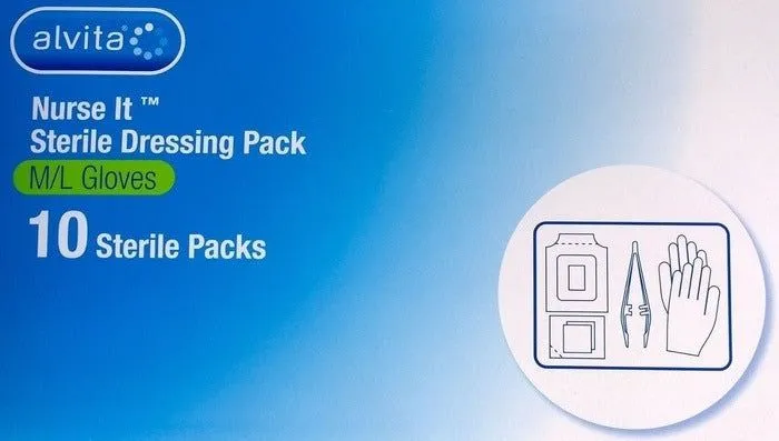 Alvita Nurse It Sterile Dressing Pack M/L Medium - Large  Kit x 10