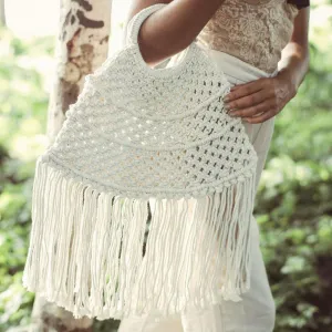Amer Macrame Cotton Fringe Handbag-Off White