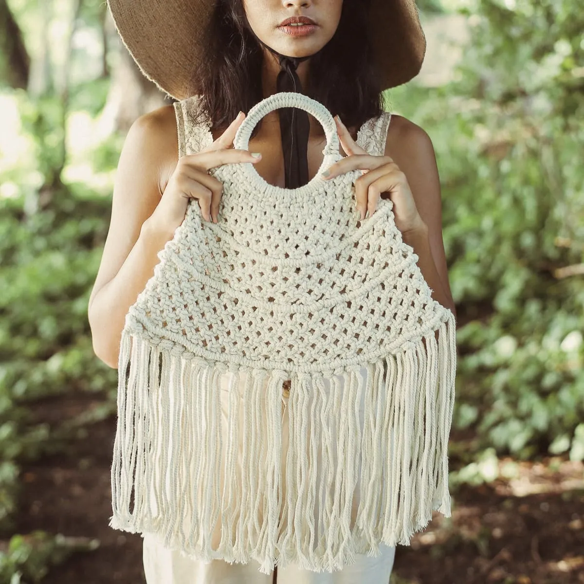 Amer Macrame Cotton Fringe Handbag-Off White