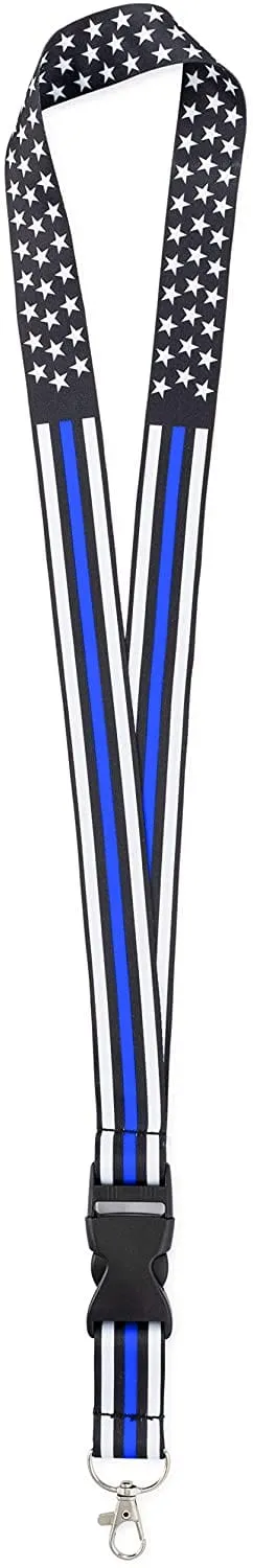 American Flag Lanyard - Badge and ID Holder (Thin Blue Line)