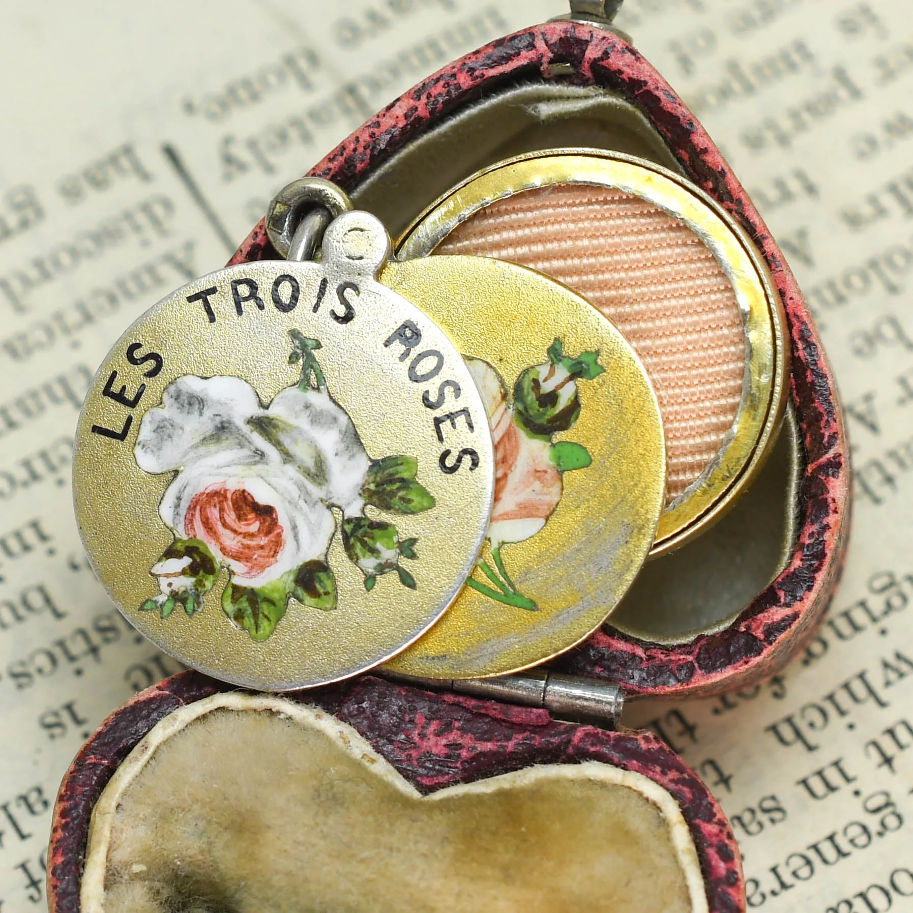 Antique French "Les Trois Roses" Enamel Locket Charm