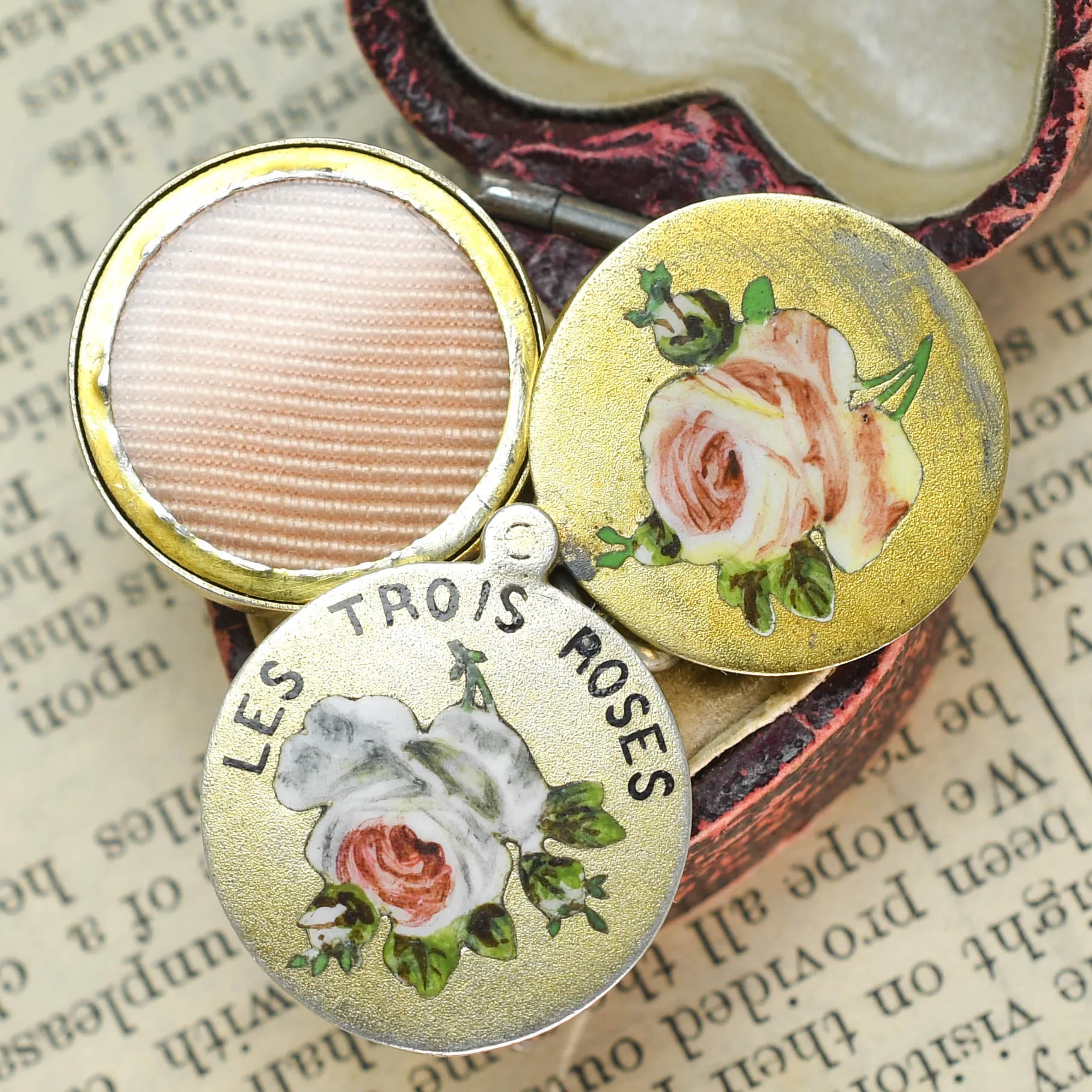 Antique French "Les Trois Roses" Enamel Locket Charm