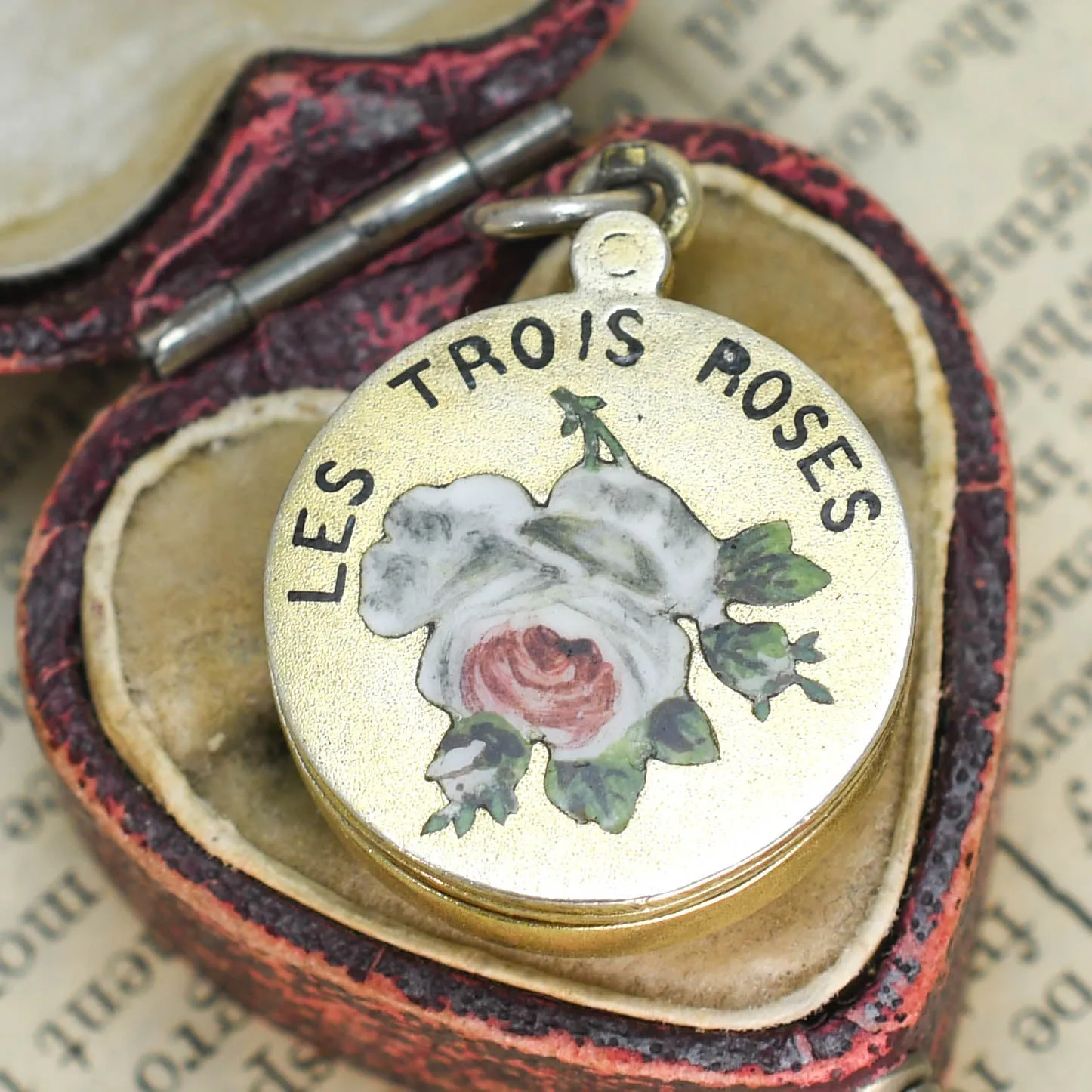 Antique French "Les Trois Roses" Enamel Locket Charm