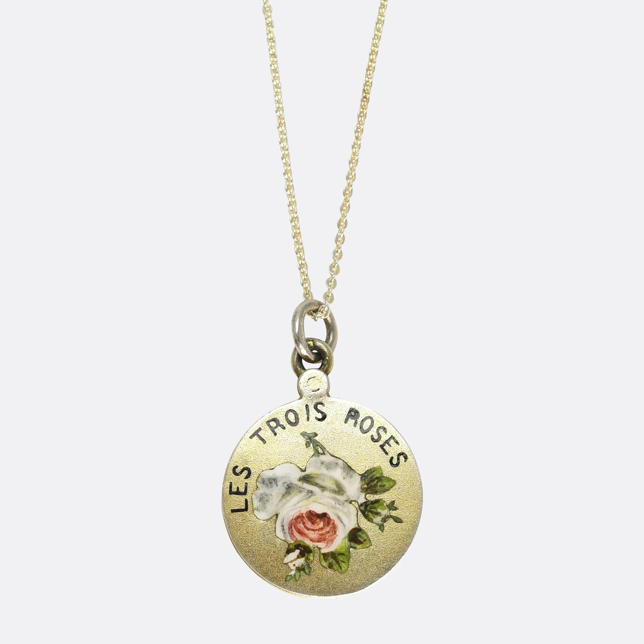 Antique French "Les Trois Roses" Enamel Locket Charm