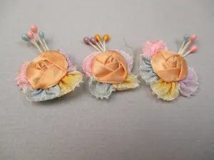 Antique Victorian silk ribbon rose ribbon art rosettes 3 pc