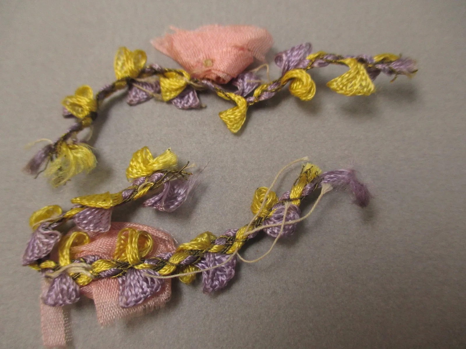 Antique Victorian Silk Rosette Ribbon Art 2 pc