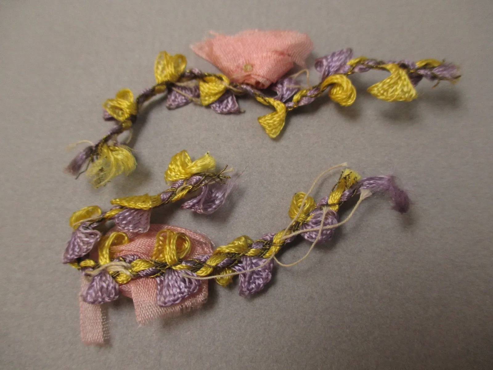 Antique Victorian Silk Rosette Ribbon Art 2 pc