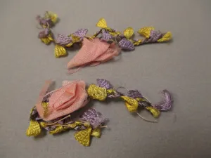 Antique Victorian Silk Rosette Ribbon Art 2 pc