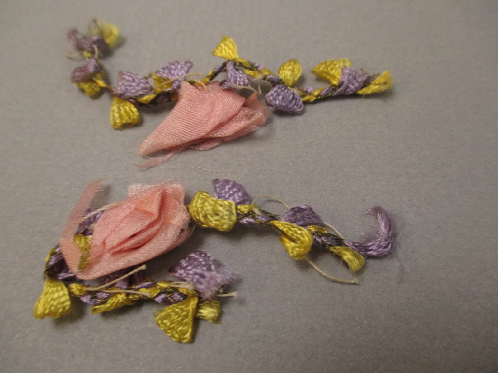 Antique Victorian Silk Rosette Ribbon Art 2 pc