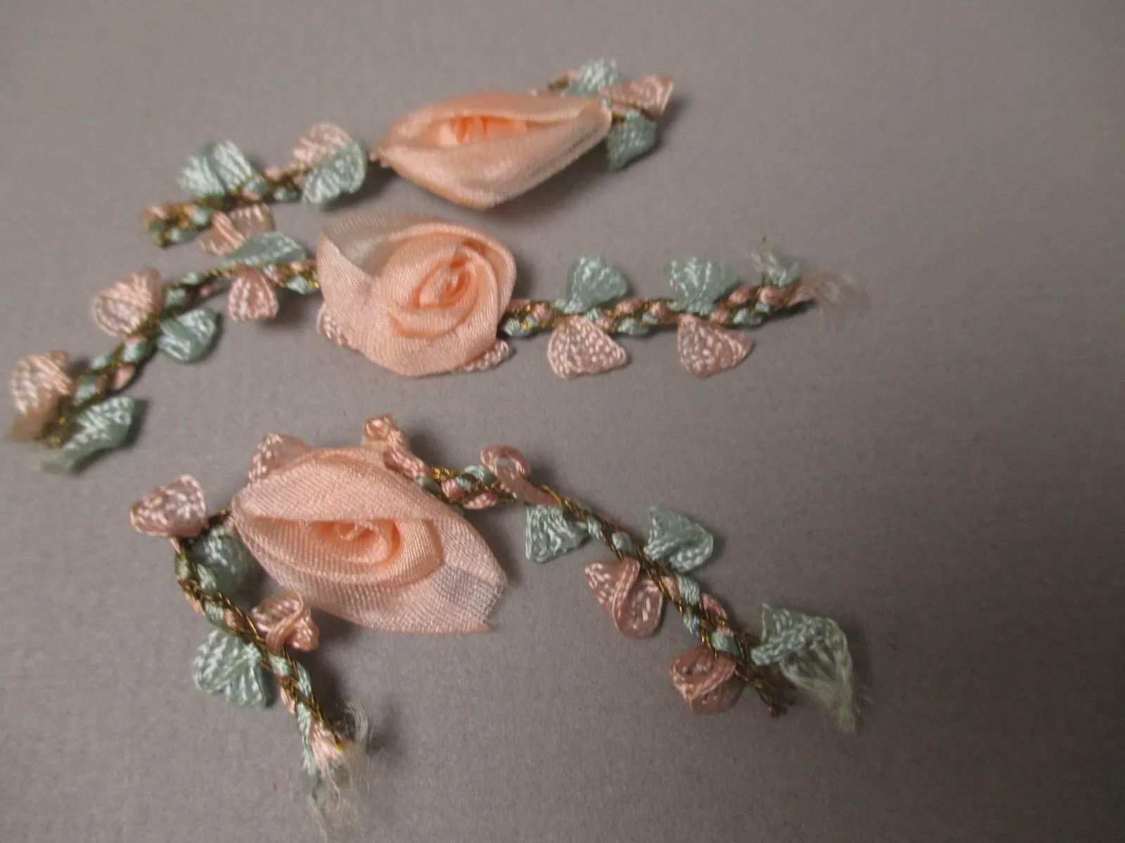 Antique Victorian Silk Rosette Ribbon Art 3 pc