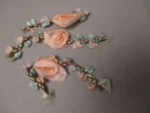 Antique Victorian Silk Rosette Ribbon Art 3 pc