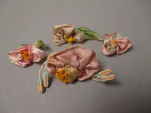 Antique Victorian Silk Rosette Ribbon Art 4 pc