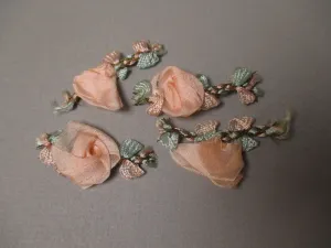 Antique Victorian Silk Rosette Ribbon Art 4 pc