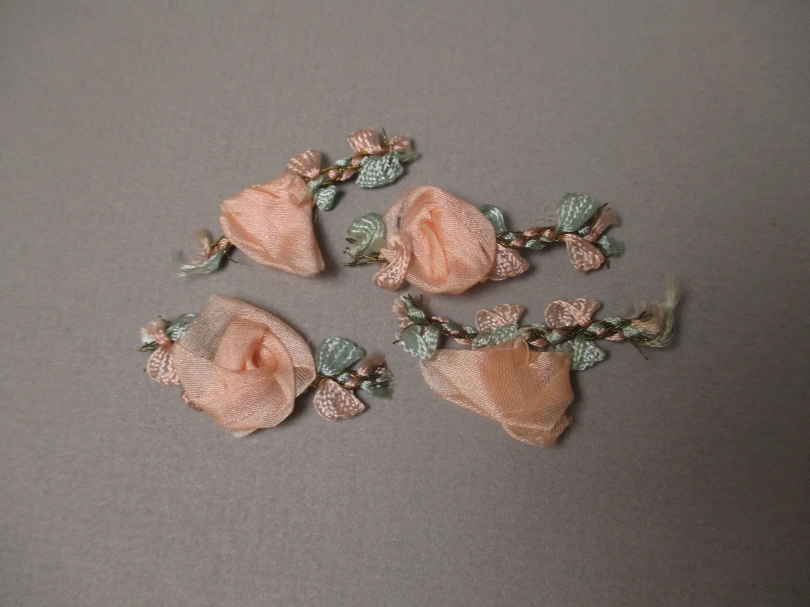 Antique Victorian Silk Rosette Ribbon Art 4 pc