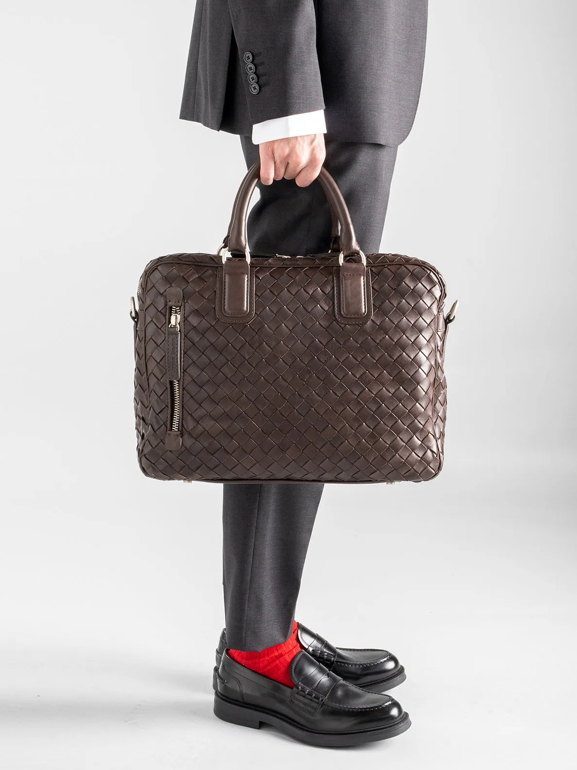 ARMOR 011 - Black Woven Woven Leather Bag