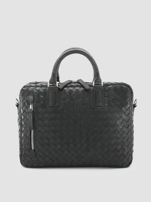 ARMOR 011 - Black Woven Woven Leather Bag