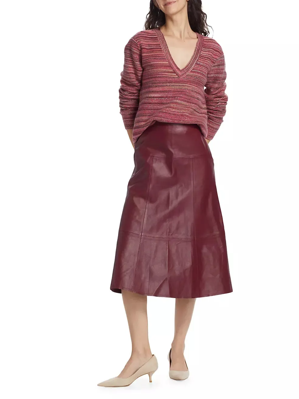 ATM - Leather Flare Midi Skirt - Wine