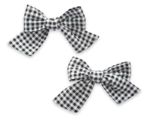 Baby Bling Big Cotton Bow Clip Set - Black Gingham