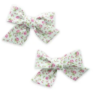 Baby Bling Big Cotton Bow Clip Set-Mint Floral