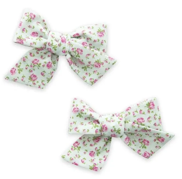 Baby Bling Big Cotton Bow Clip Set-Mint Floral