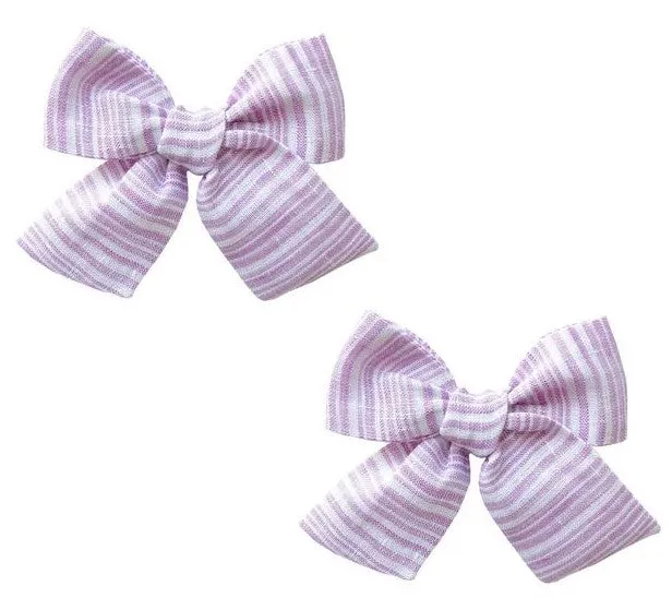 Baby Bling Big Cotton Bow Clip Set - Wisteria Linen Stripe
