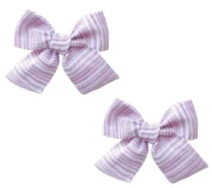 Baby Bling Big Cotton Bow Clip Set - Wisteria Linen Stripe