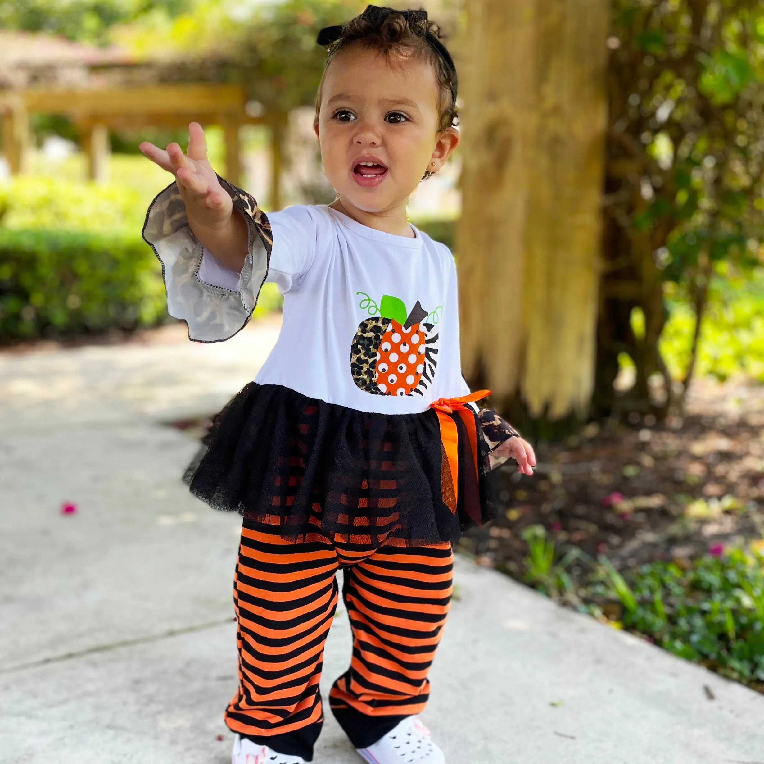 Baby Girls Orange Pumpkin Thanksgiving Autumn Leopard Holiday Cotton Romper - AL Limited