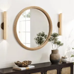 Bamboo Frame Round Accent and Vanity Wall Mirror