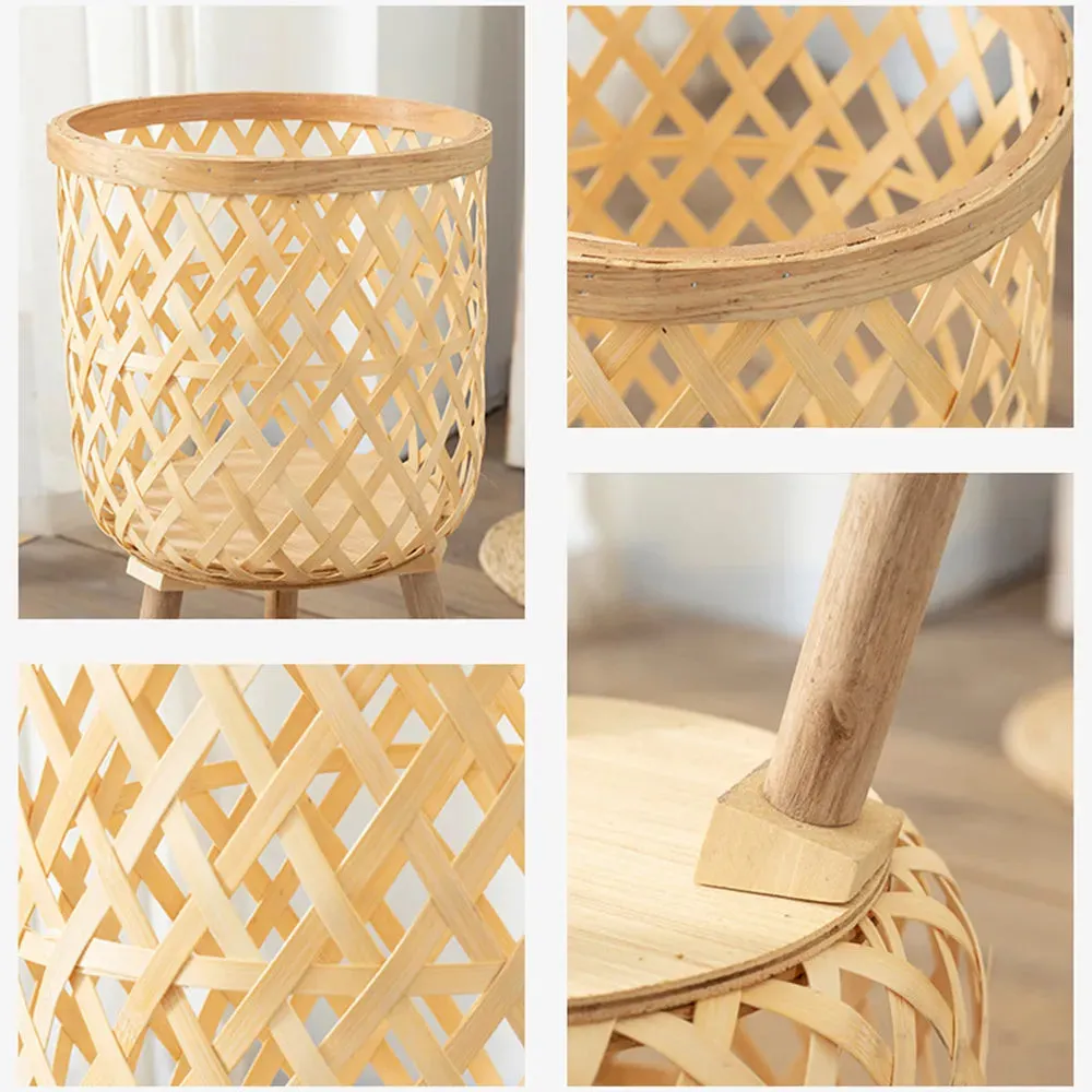 Bamboo Plant Stand with Handwoven Flower Pot