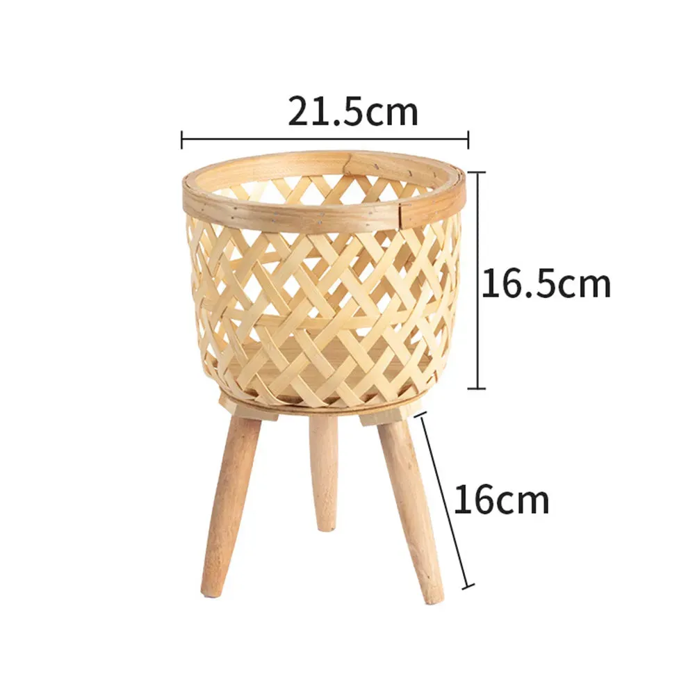 Bamboo Plant Stand with Handwoven Flower Pot