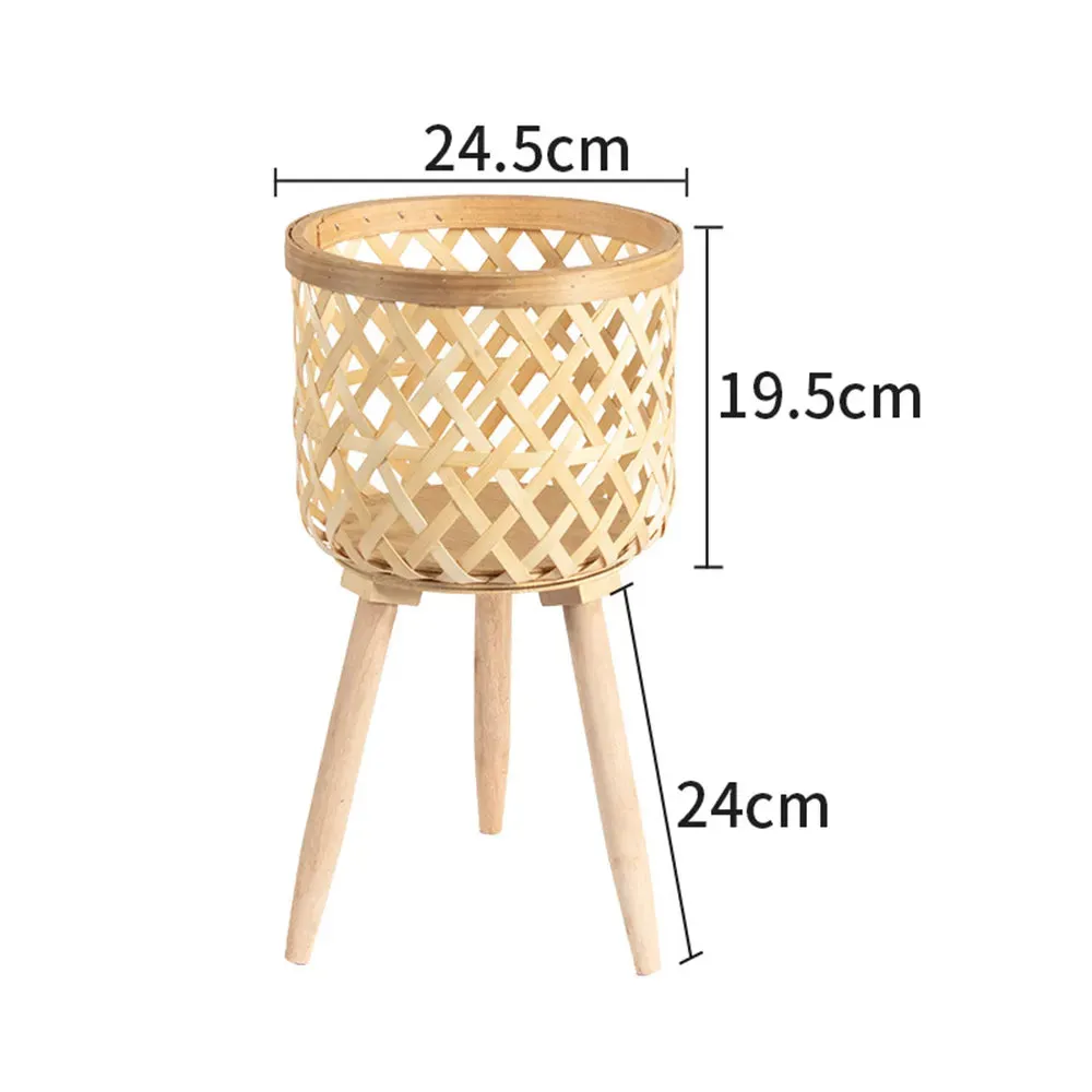 Bamboo Plant Stand with Handwoven Flower Pot