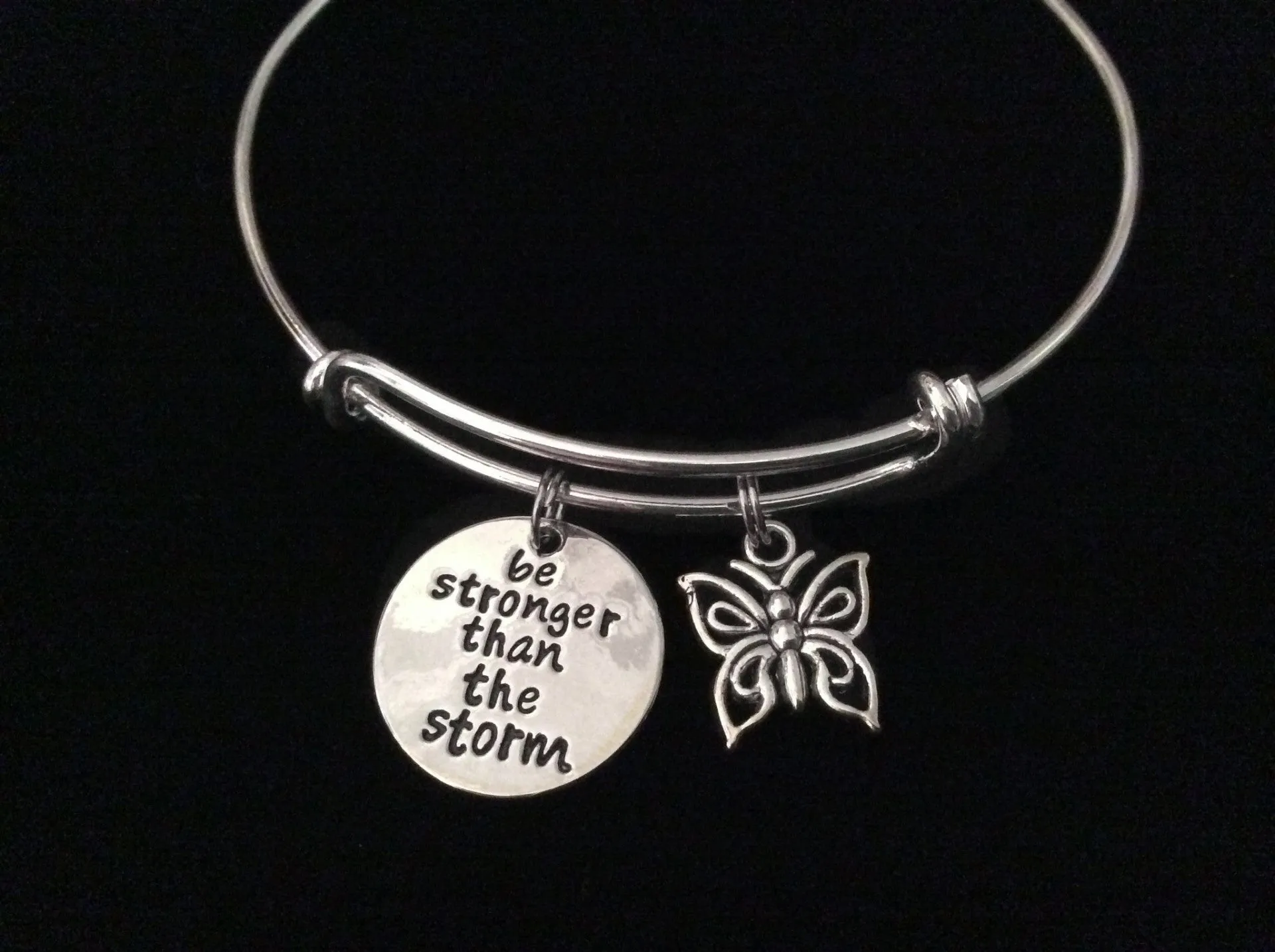 Be Stronger Than The Storm Expandable Charm Bracelet Adjustable Silver Wire Bangle Inspirational Meaningful Trendy