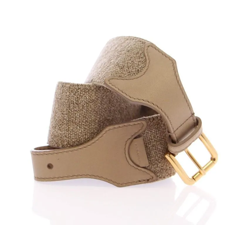 Beige Cotton Linen Logo Belt
