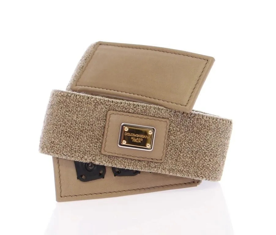 Beige Cotton Linen Logo Belt