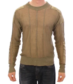 Beige Linen Flax Crewneck Sweater Pullover