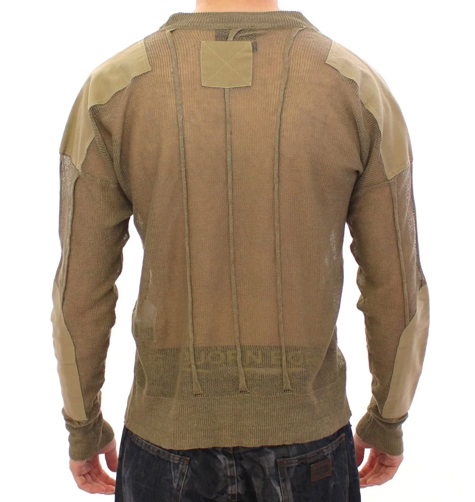 Beige Linen Flax Crewneck Sweater Pullover