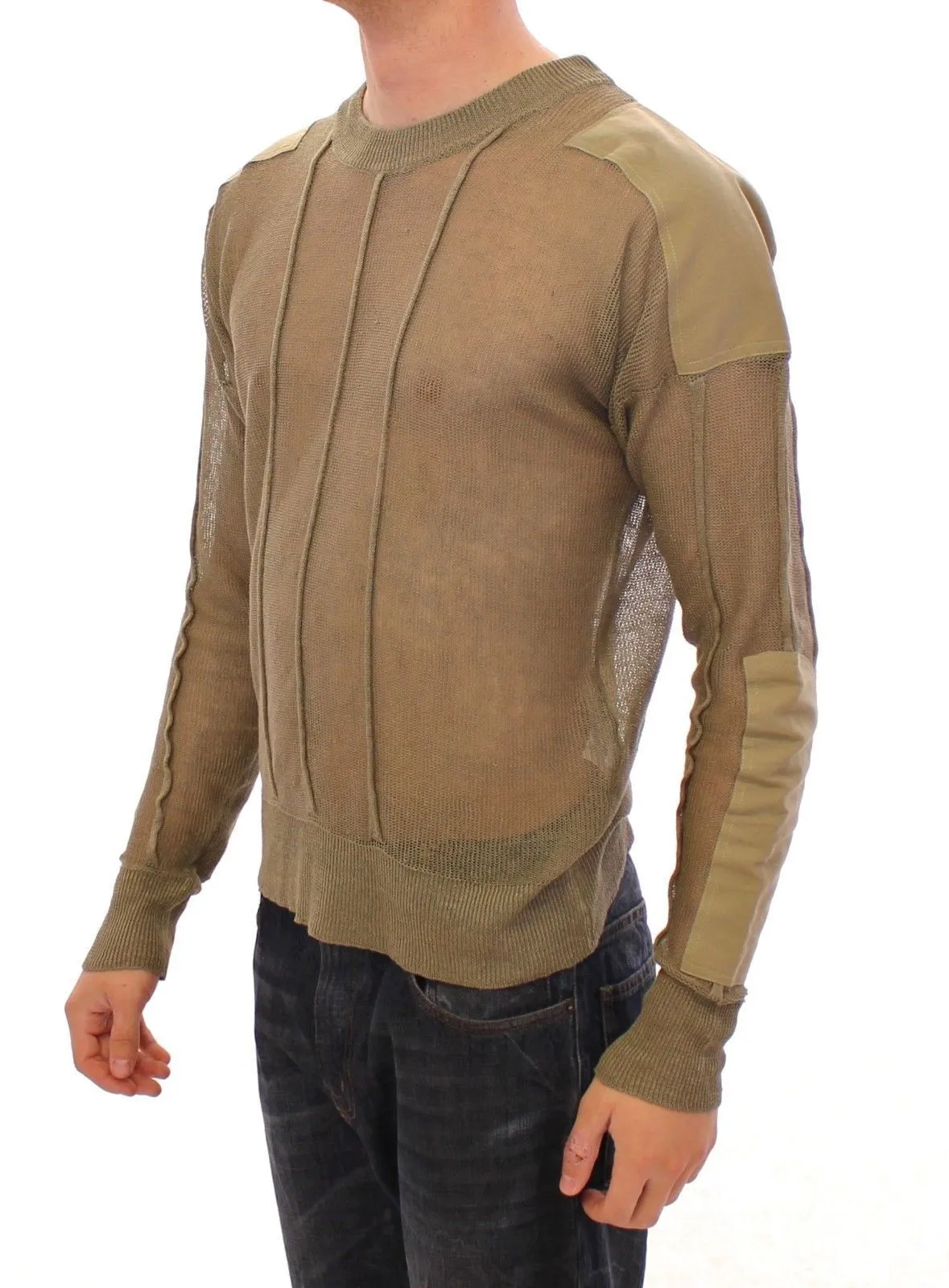 Beige Linen Flax Crewneck Sweater Pullover